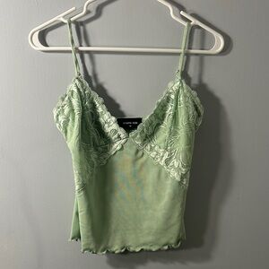 White Fox Green Lace Tank Top